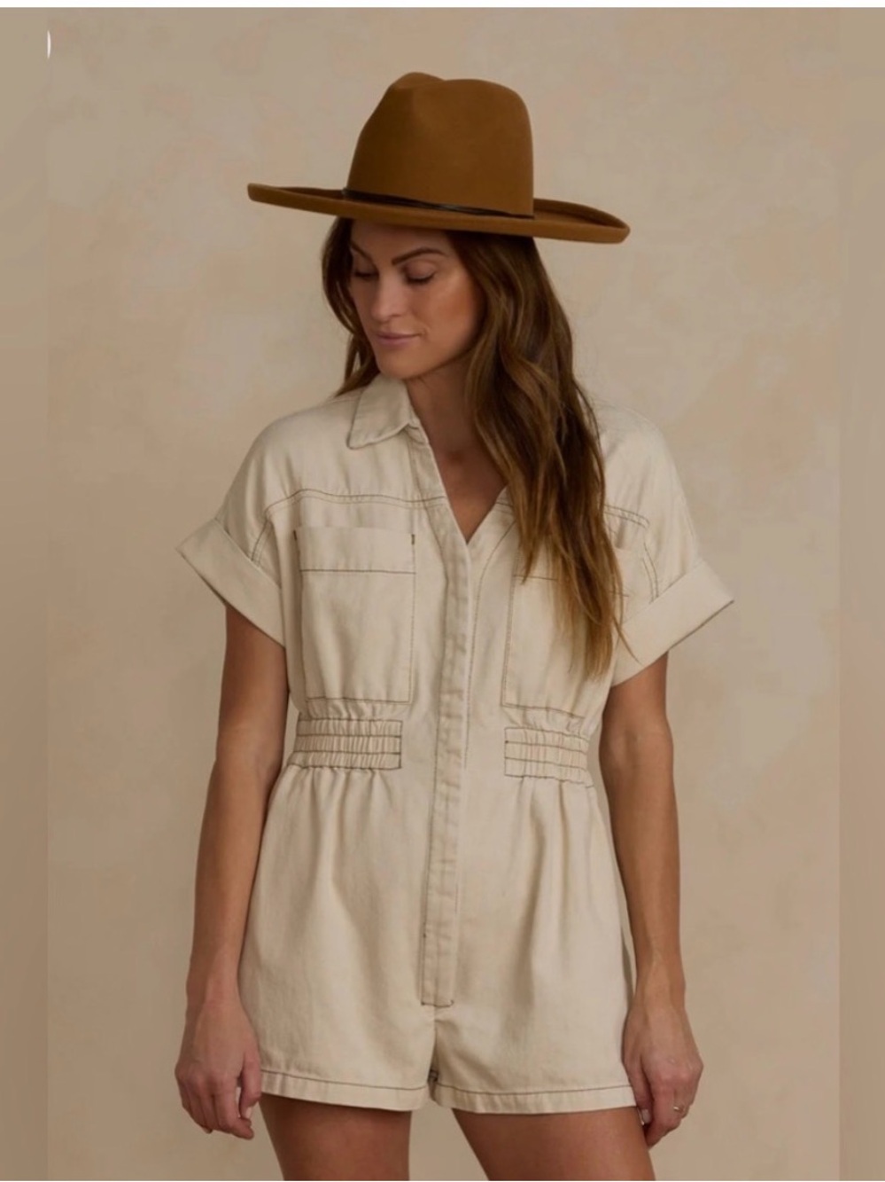 Rylee & Cru Women’s Cream Short-Sleeve Utility Romper